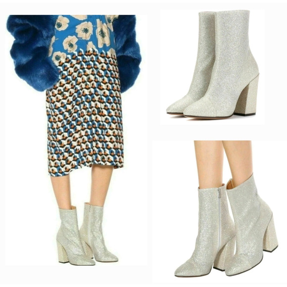 DRIES VAN NOTEN Runway moda operandi silver glitter boots $725 I-38 US-7 1/2 7.5 - Picture 6 of 16